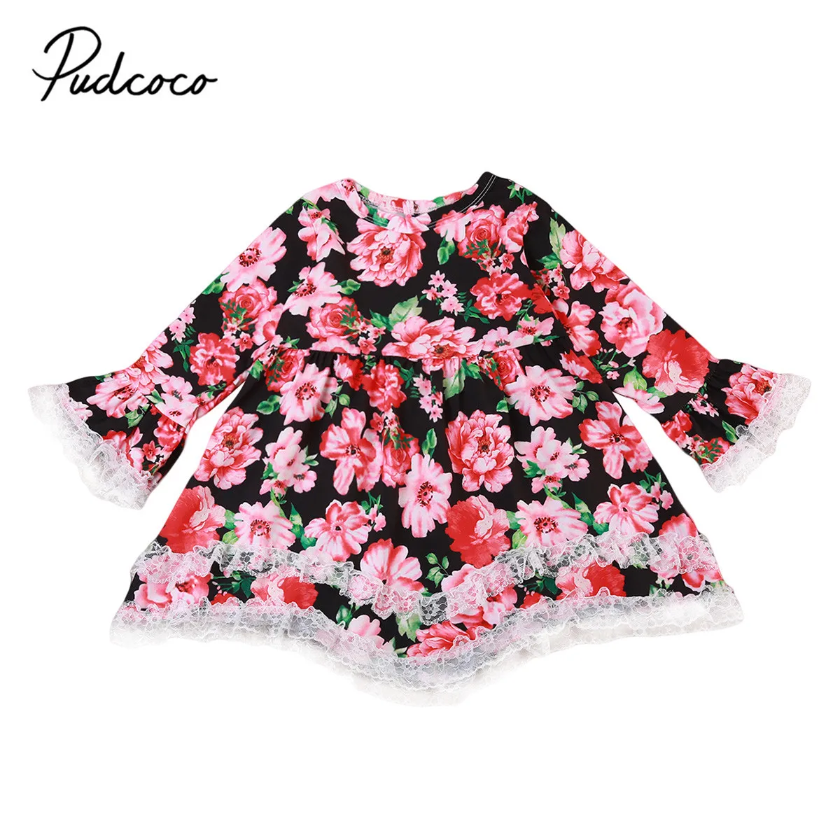 Новинка 2017 Брендовое детское платье с цветочным принтом для маленьких девочек