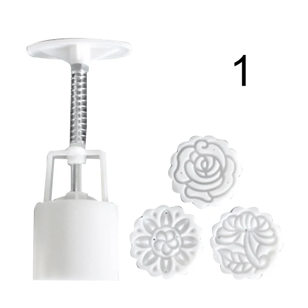 3 / 5pc square round moon cake mold hand molding machine mold, with flower print DIY mold pastry moon cake-TP - Цвет: 1