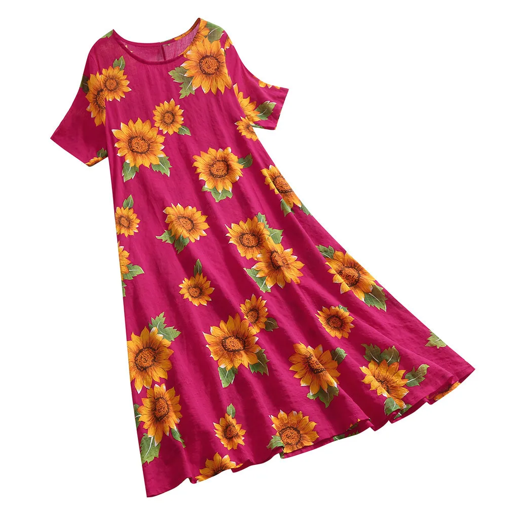 Женское свободное платье из хлопка и льна Длинные вечерние платья с круглым