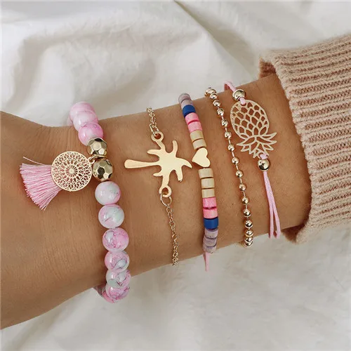 Boho многослойный любовь Карта мира Земля Бесконечность черепаха Шарм браслет из натурального камня бусины браслеты многослойный браслет набор - Окраска металла: FOV827