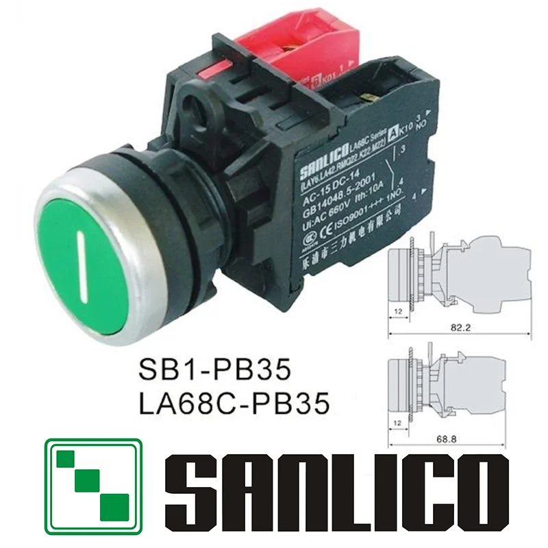waterproof momentary push button switch flush head with mark SB1(LA68C M22)-PB35 spring return | Обустройство дома
