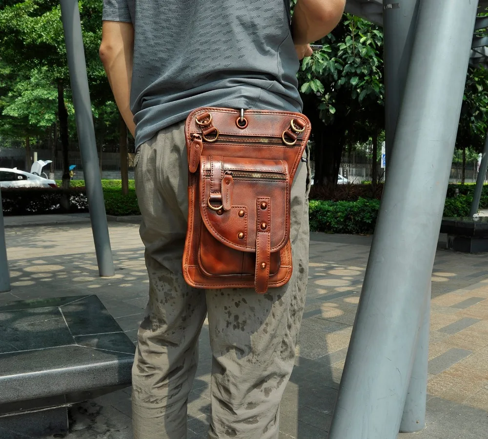 Quality Leather Men Design Casual 8&quot Tablet Messenger Sling Bag Multifunction Fashion Travel Waist Belt Pack Leg Drop 2141bu | Багаж и