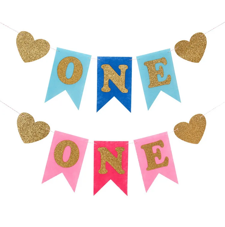 FENGRISE Glittering Unicorn Happy Birthday I Am One Banner Baby Shower Kids Favors Cartoon Banner Flags Unicorn Party Supplies