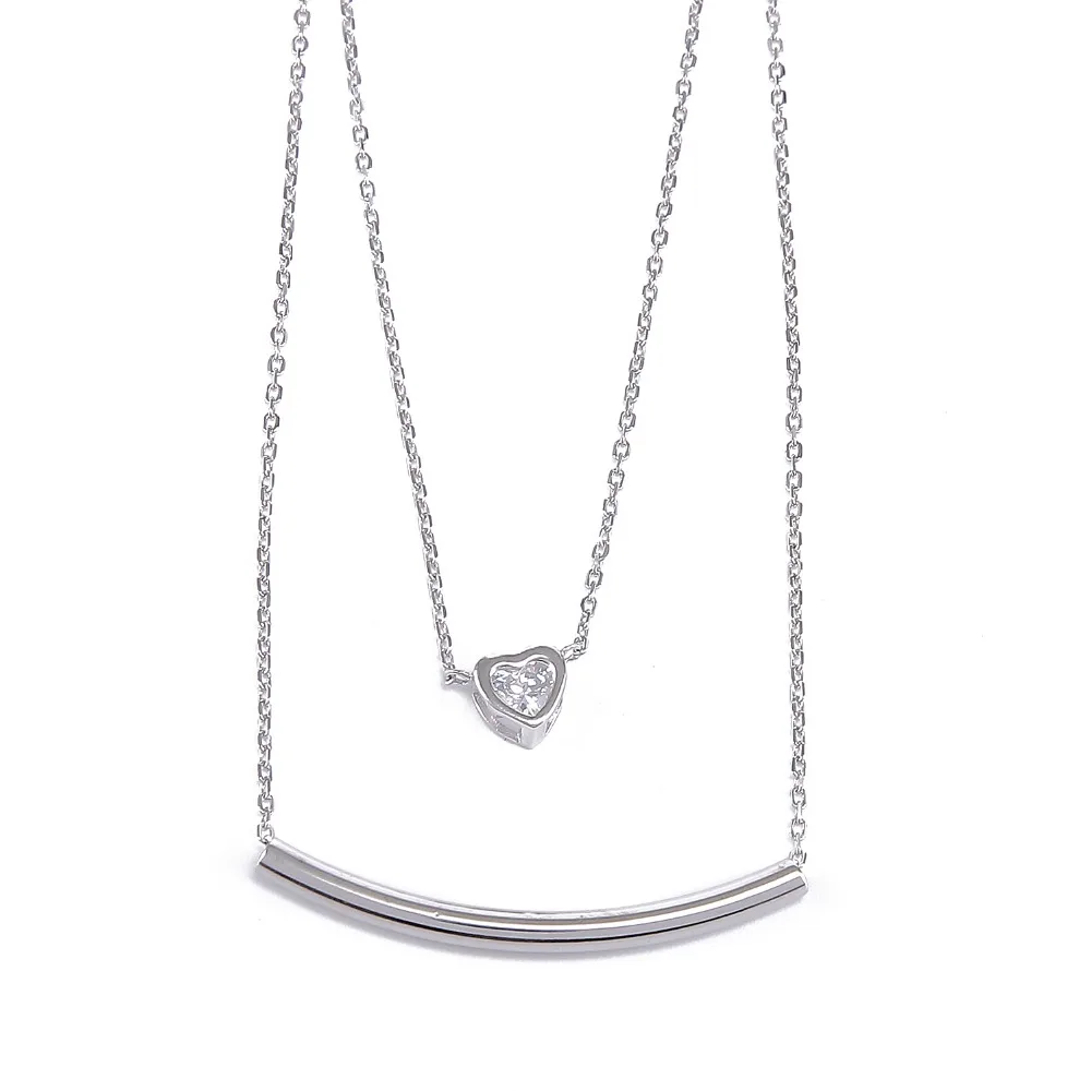 

100% Pure Sterling Silver Tube Bar Pendants Necklaces with CZ