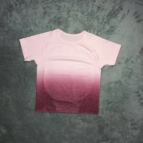 rose red shirt Женский спортивный костюм для йоги, Омбре, бесшовные леггинсы+ короткий рукав, короткий топ, 2 предмета, спортивная одежда, летний спортивный комплект, одежда для бега и тренировок - Цвет: rose red shirt
