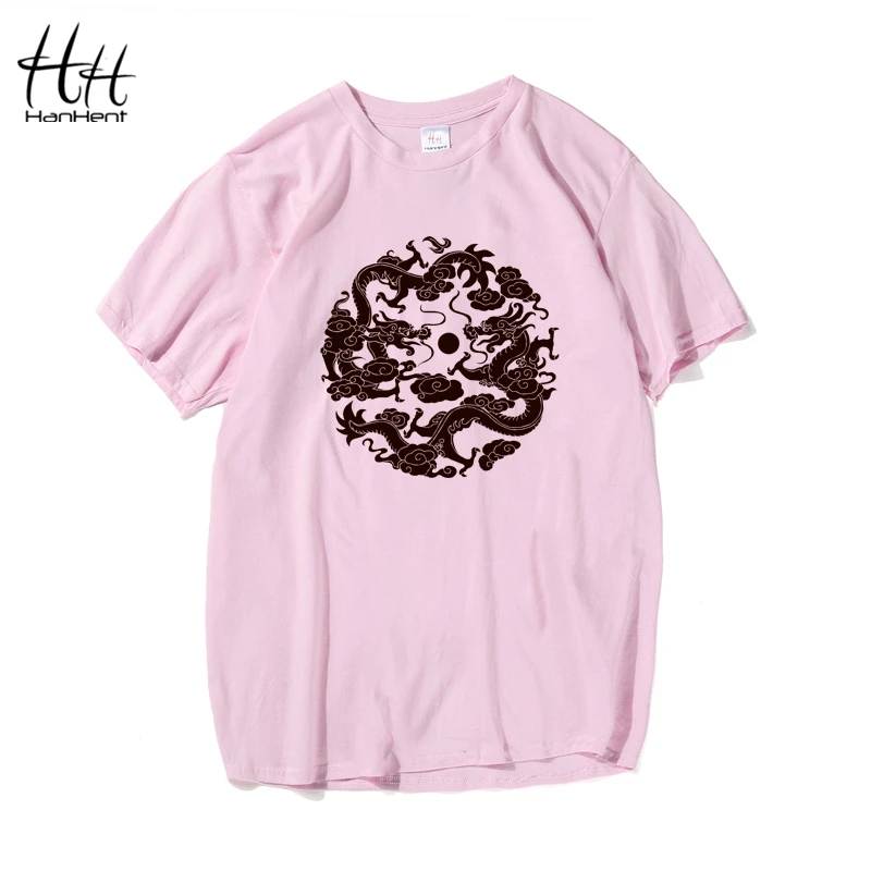 HanHent китайская культура Дракон рубашка для мужчин шаблон печати Хлопок топы s