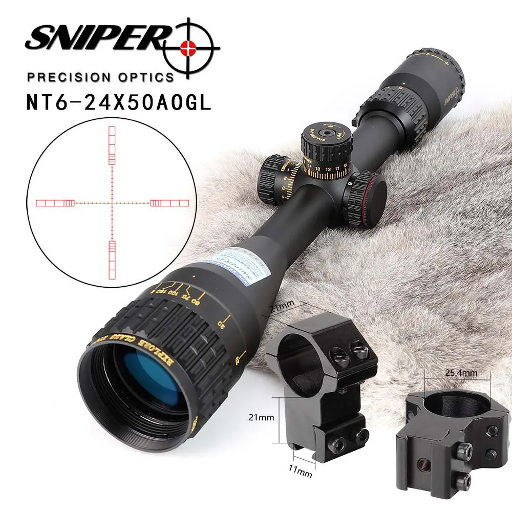 with Dovetail Rings Снайпер NT 6-24X50 AOGL охотничьи оптические прицелы тактический оптический прицел полноразмерный стеклянный гравированный прицел с подсветкой RGB - Цвет: with Dovetail Rings