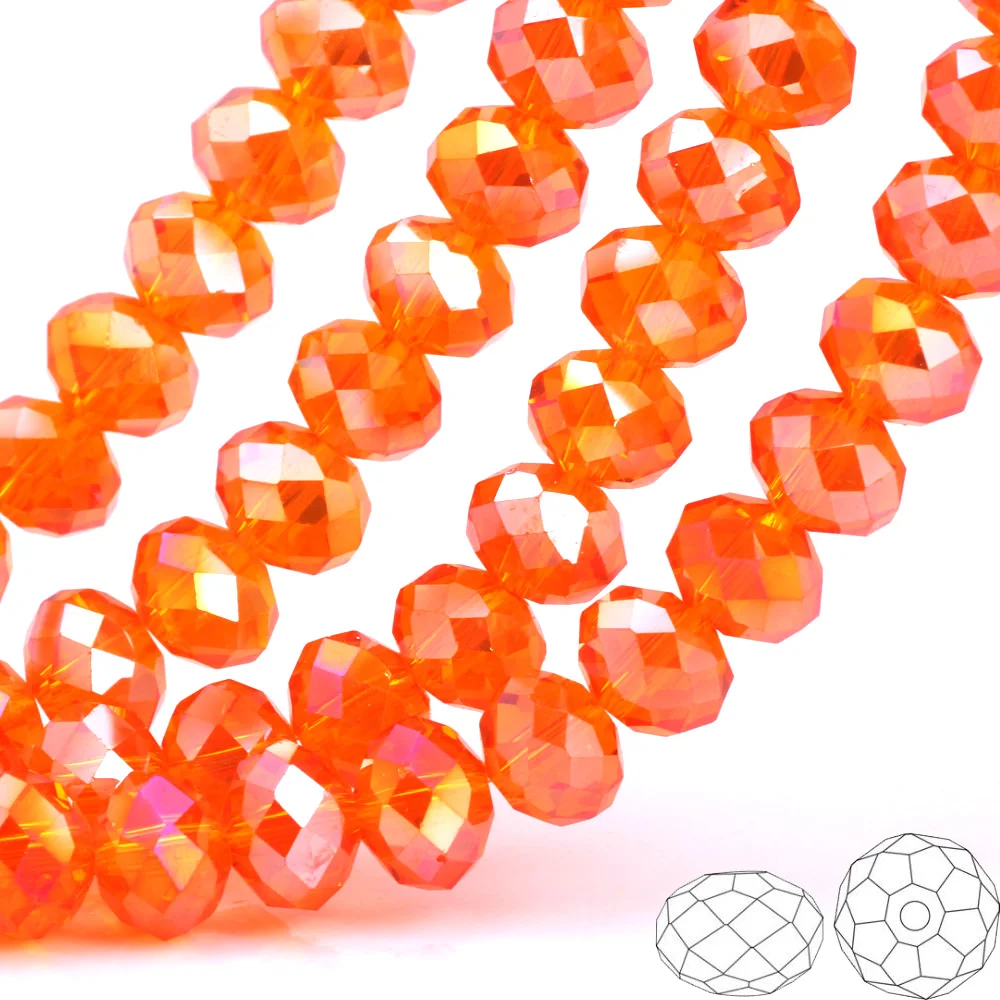 

OlingArt 3/4/6/8/10mm Round Glass Beads Rondelle Austria faceted crystal Orange AB color Loose bead 5040 DIY Jewelry Making