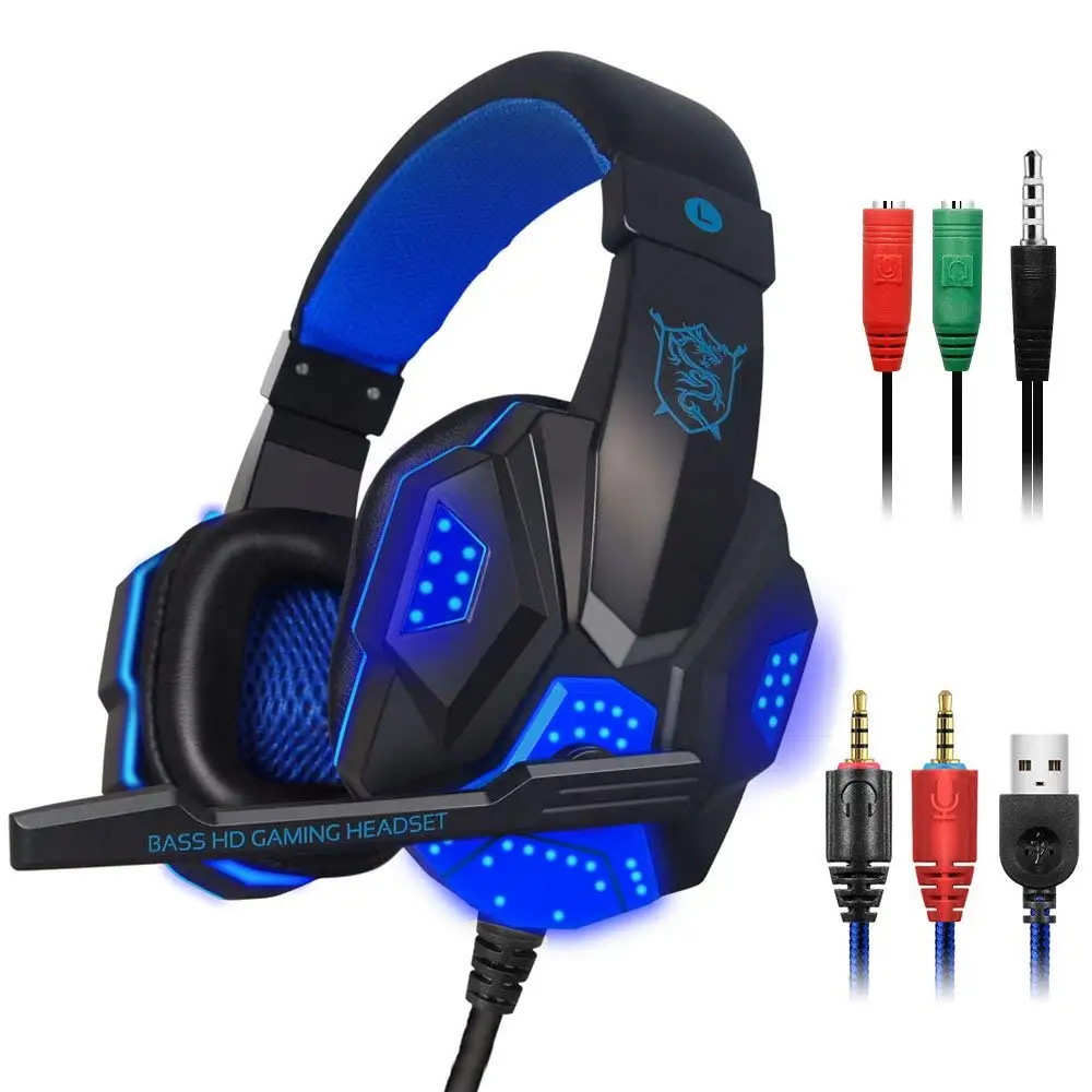 Ytom PC780 игровых гарнитур большие наушники с светодиодный свет с микрофоном стерео наушники с глубокими басами для компьютерного геймера планшет PS4 X-BOX - Цвет: Синий