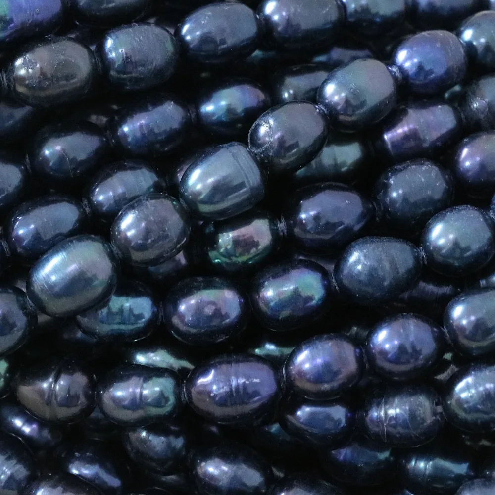

Top quality real pearl black natural freshwater 7-8mm rice loose beads fit gifts women buauty loose jewelry making 15inch B1370
