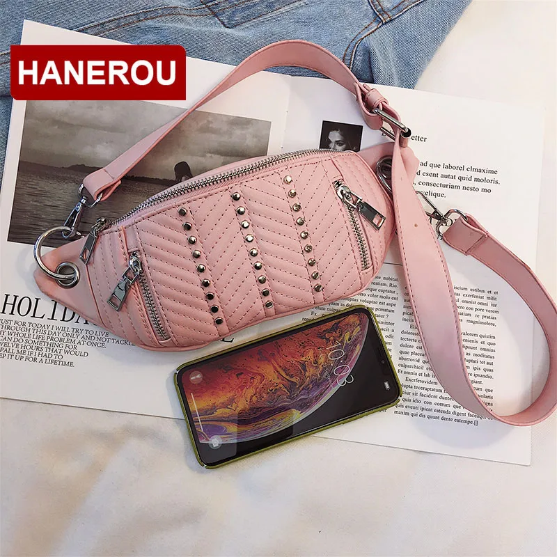 HANEROU уличная поясная сумка с заклепками роскошная дизайнерская из мягкой кожи