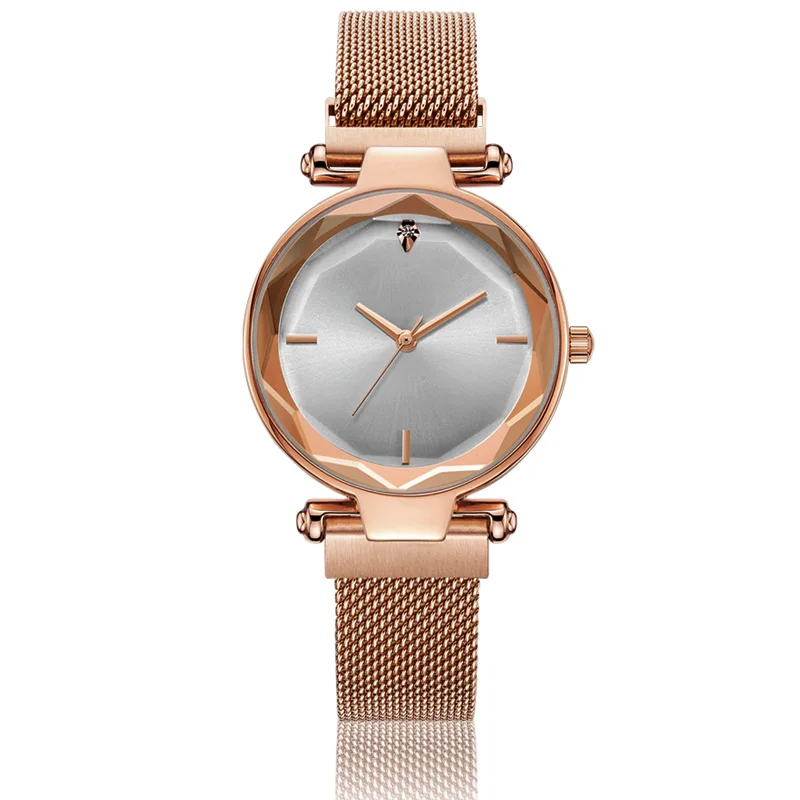 Rose Gold Роскошный ремешок для женщин кварцевые часы Аврора Магнитная мода алмаз наручные часы минималистский огранка камня Лидер продаж Relogio Feminino подарок - Цвет: Rose Gold