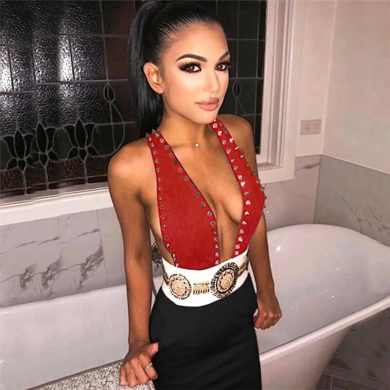 Новое поступление Sexy Глубокий V средства ухода за вечерние кожей шеи заклепки для