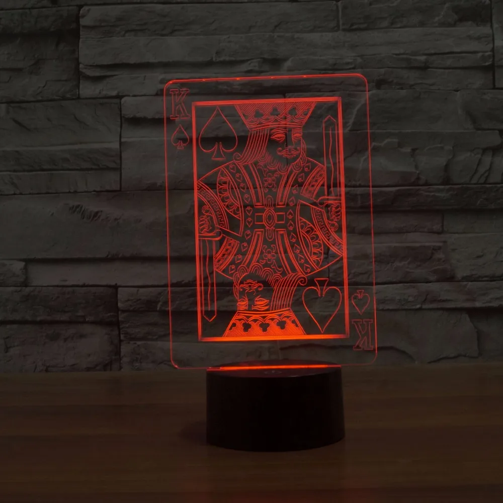 Радужные цвета покер Король 3d иллюзия лампы пасхальное украшение Falsh светодиоды