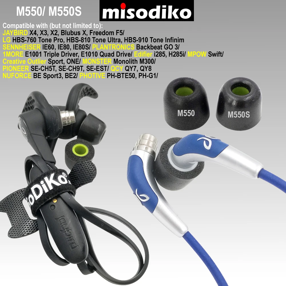 Misodiko M550 наушники из пены с эффектом памяти ушные наконечники для Jaybird X4 X3 X2, BlueBuds X, Freedom F5/1 MORE E1001/Photive PH-BTE50