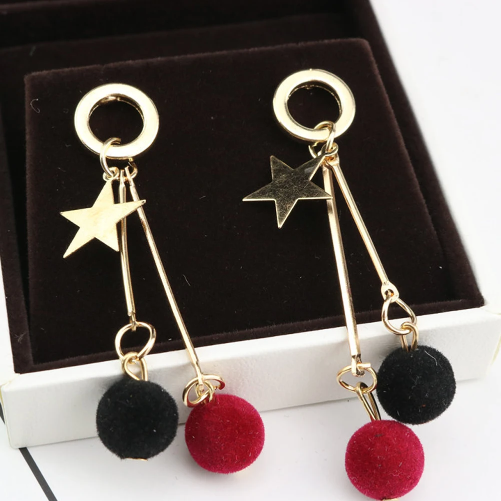 Simple Five Pointed Star Plush Ball Long Dangle Sexy Women Tassel Earrings Gifts | Украшения и аксессуары