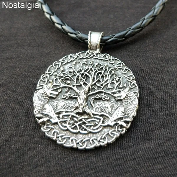 Rope Chain Silver Дерево жизни кулон двойной волк амулет металлический талисман ювелирные изделия для женщин и мужчин ожерелье Прямая поставка - Окраска металла: Rope Chain Silver