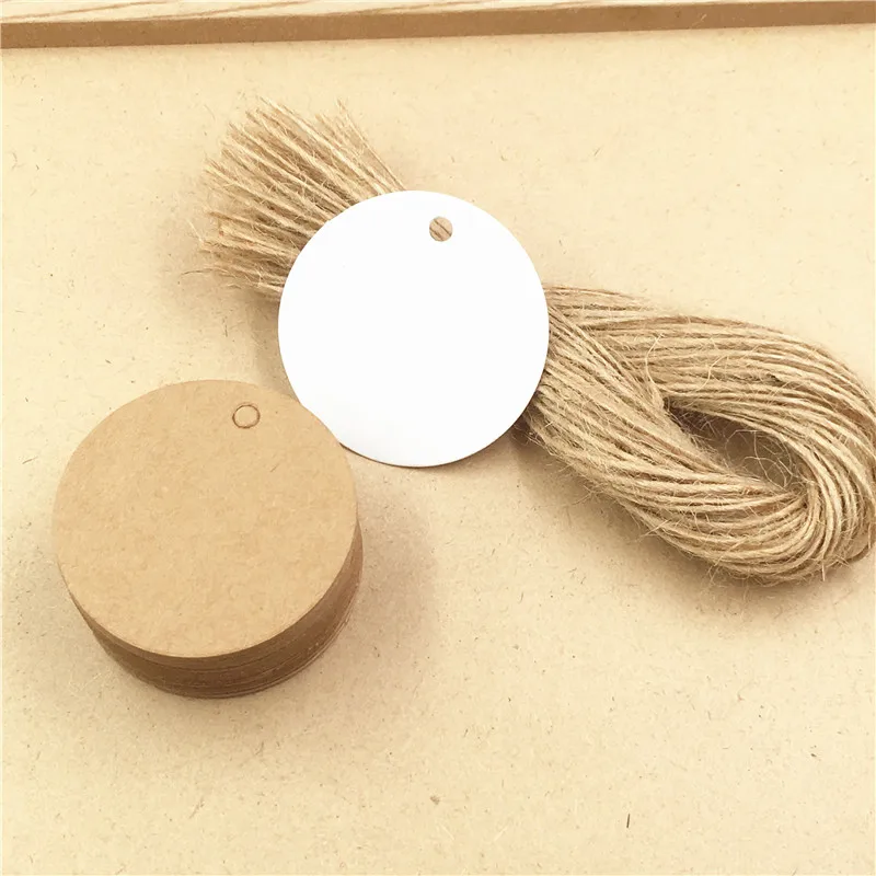 

200pcs Round Diy Cute Small Kraft/White Blank Paper Gift Tags Jewelry /Wedding Products Price Tag With 200pcs Hemp Rope