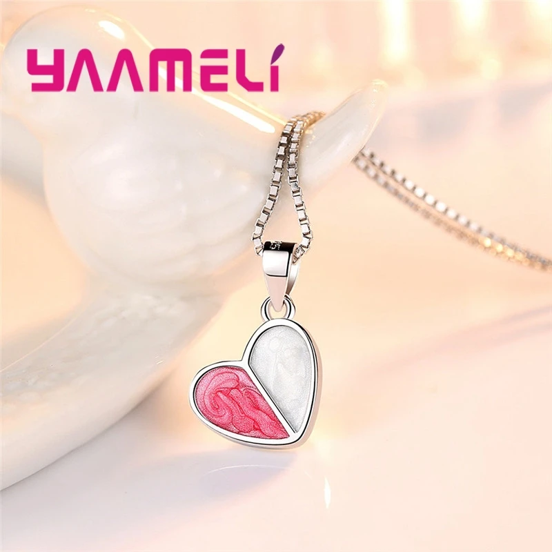 Ожерелье женское из серебра 925 пробы с эмалью в форме сердца | Украшения и