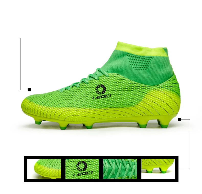 LEOCI Soccer Boots Men's High Ankle TF/SG Sole Outdoor Football Boys Cleats Adult Futzalki Trainer Sports Football Sneakers Kids