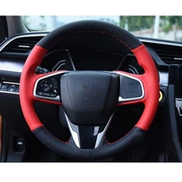for honda civic 10th 2016 2017 2018 car hand sewing leather steering wheel cover car styling accessories black and red