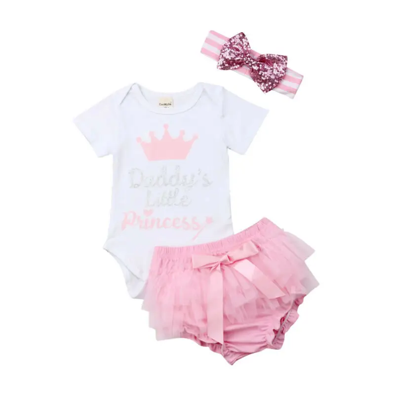 

2019 Cute Baby Girls 3Pcs Clothes Set Newborn Babies Girl Outfits Cotton Bodysuit Tops +Tutu Shorts Clothing Set