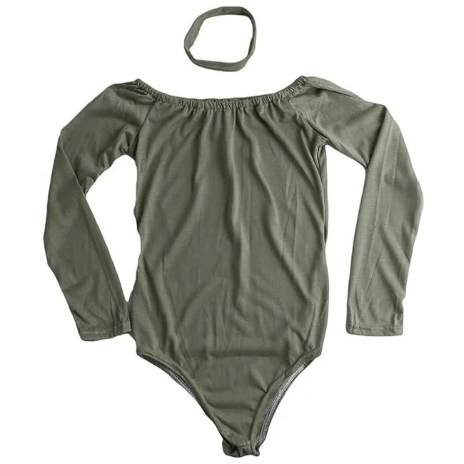 army green Сексуальные однотонные боди, женский комбинезон с вырезом лодочкой, хорошо тянущиеся боди с длинным рукавом, обычные простые боди, комбинезон IU826057 - Цвет: army green