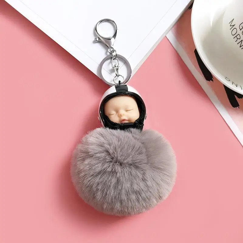 Gray Keychains 5 5 шт./партия, плюшевые брелоки, игрушки, мягкая кукла, спальный ребенок, фаршированный шарик для волос, 8 см, подвеска с милым шлемом, сумки для телефона, подарки, GMR057 - Цвет: Gray Keychains 5