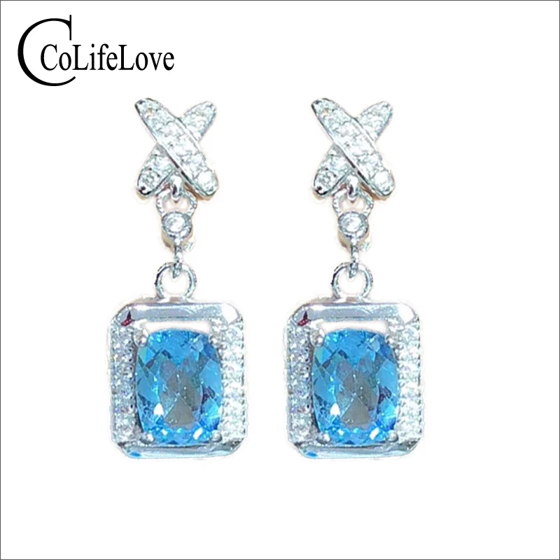 

Серьги-подвески из серебра 925 пробы с топазом, 5 х 7 мм
