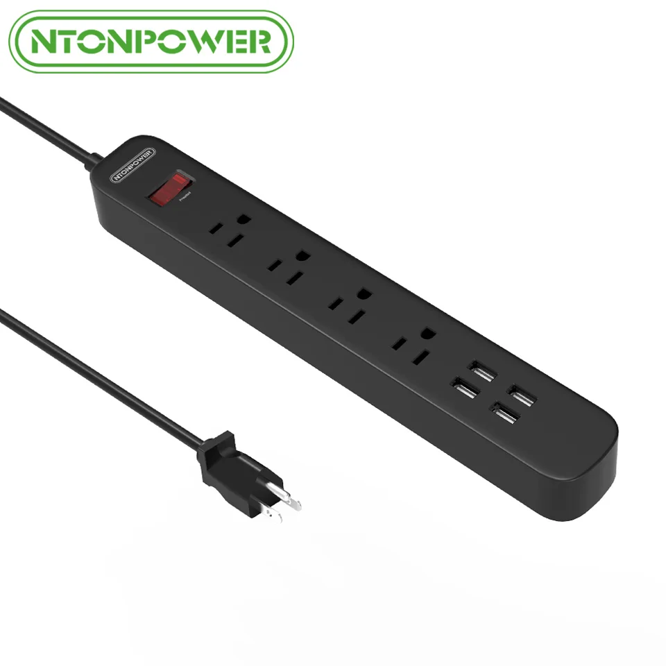 Черный NTON power ODPC USB защита от перенапряжения, силовая лента, штепсельная вилка США 4, розетка переменного тока, 4 порта usb для зарядки с переключателем перегрузки, длинный шнур питания 1,5 м - Цвет: Черный