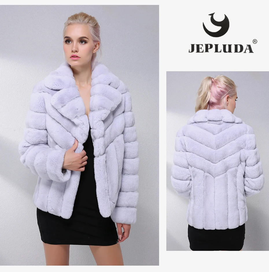 JEPLUDA Модные Теплый Короткий Шуба Натуральный Мех Кролика Rex Пальто Зимнее Женское Английский Воротник Меховая Женская Зимняя Куртка Кролика Натуральный Светлый Цвет Утеплительный