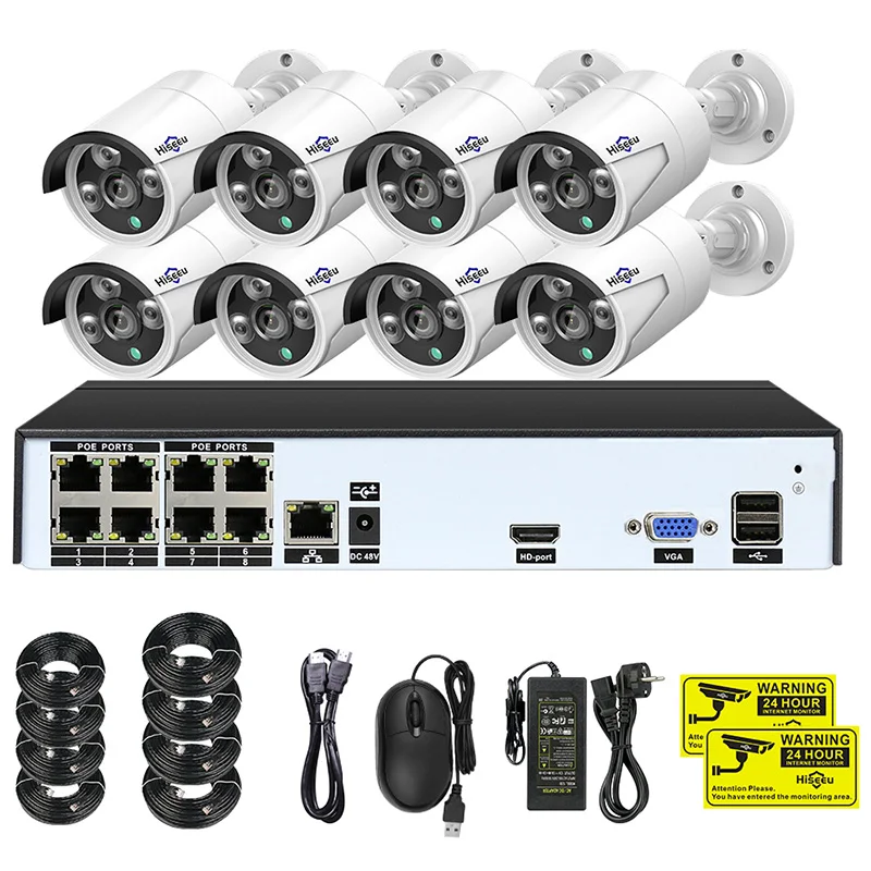 Hiseeu H.265 8CH 4MP POE Security Camera System Kit Audio Record IP IR Outdoor Waterproof CCTV Video Surveillance NVR Set | Безопасность