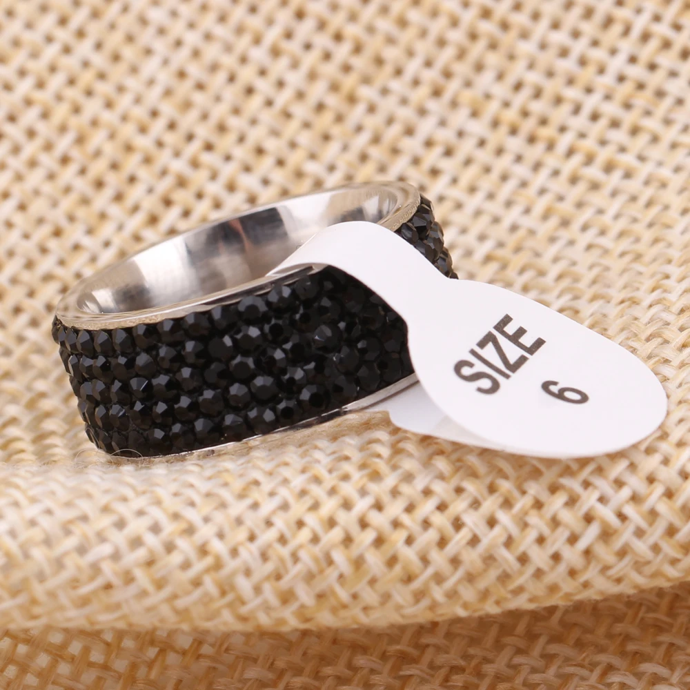 Wholesale jewelry gift Free Shipping rings for women Black Crystal Delicate Stainless Steel Lady Ring | Украшения и аксессуары