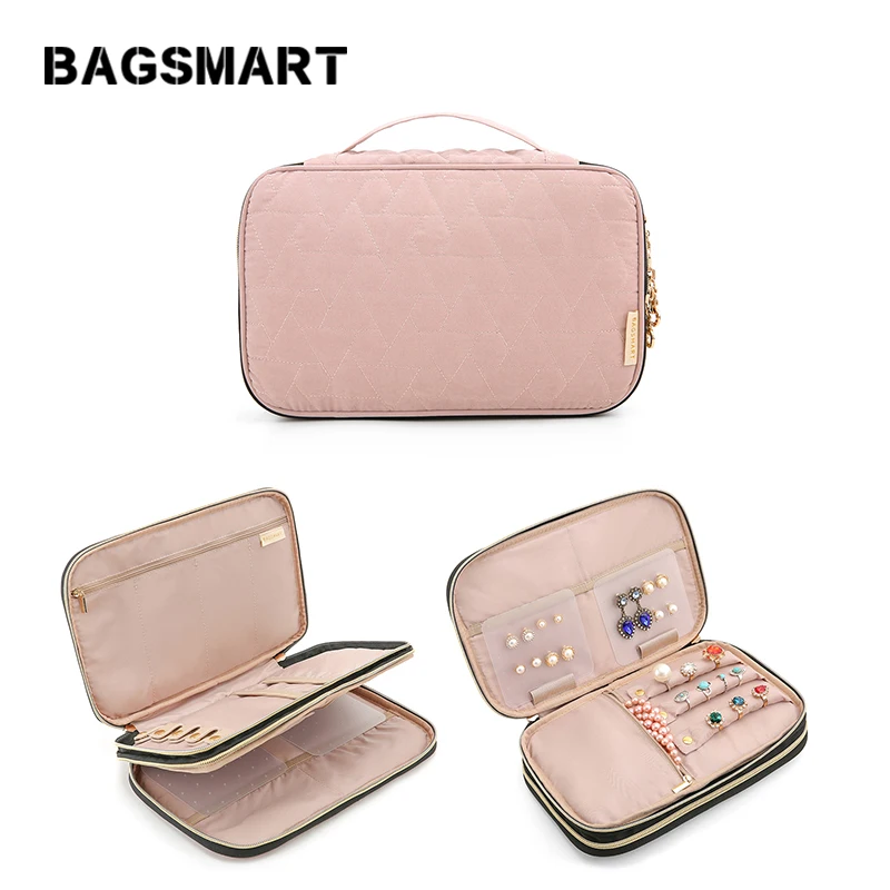 

BAGSMART Women Travel Bags Double Layer Jewelry Holder Necklace Bracelet Earring Ring Watch Pouch Bag Jewelry Organizer Cases