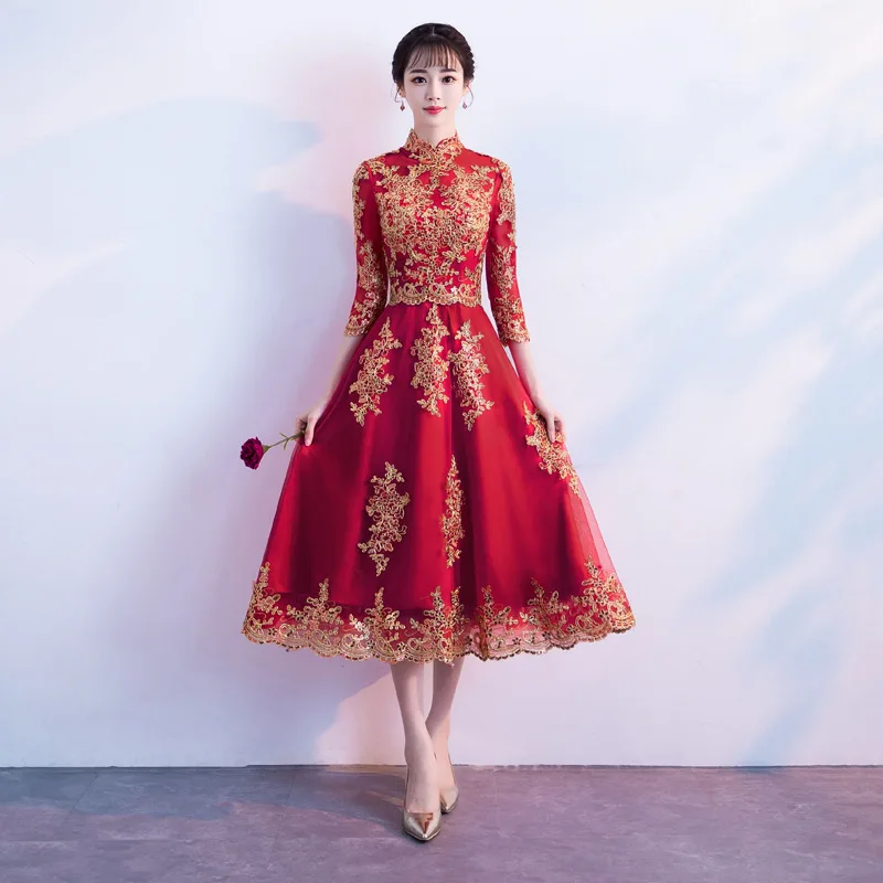 style 5 Красные платья в восточном стиле с коротким рукавом, китайское винтажное традиционное свадебное платье чонсам, длинное платье Ципао размера плюс XS-3XL - Цвет: style 5
