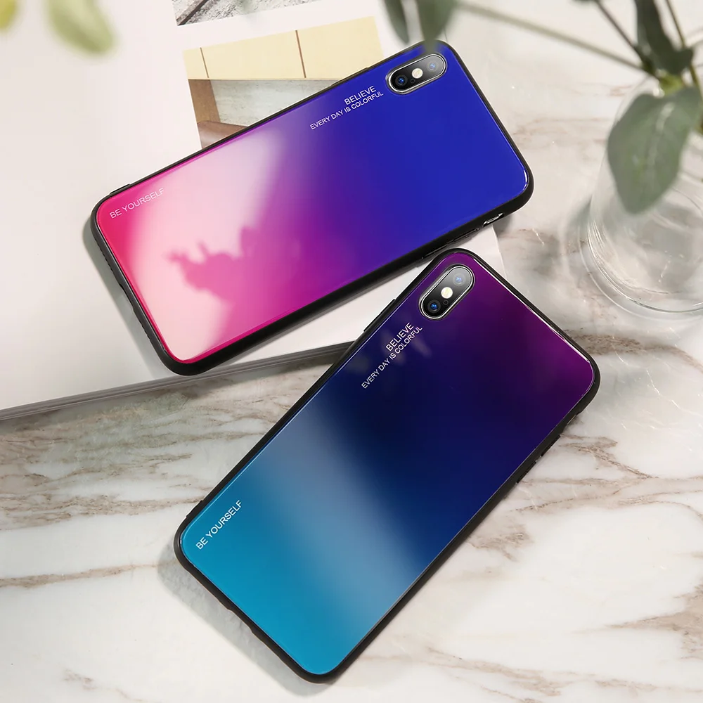 FLOVEME Luxury Gradient Plated Case For iPhone X XS Max XR Blue Ray Light Clear Cases 7 8 6 6s Plus 5S Capa Fundas |