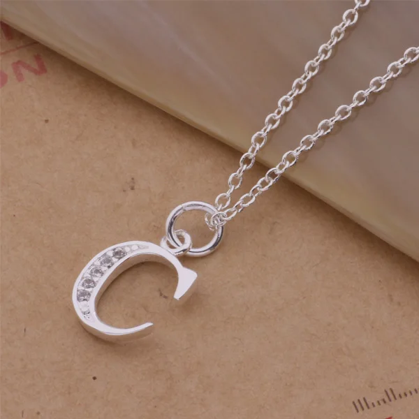 Модное посеребренное ожерелье с подвеской в виде букв фианитом|necklace with|fashion