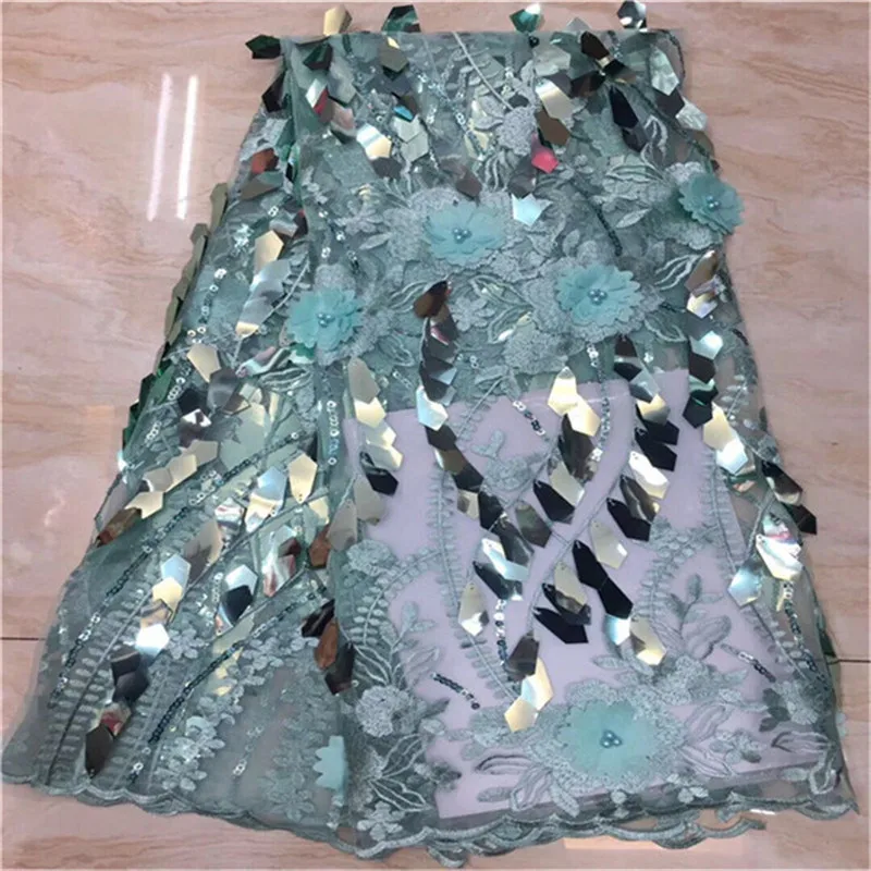 

3D Lace Fabric 2019 Latest French Nigerian Laces Fabric High Quality African sequins Beads Lace Fabric For Wedding Dress 5yards