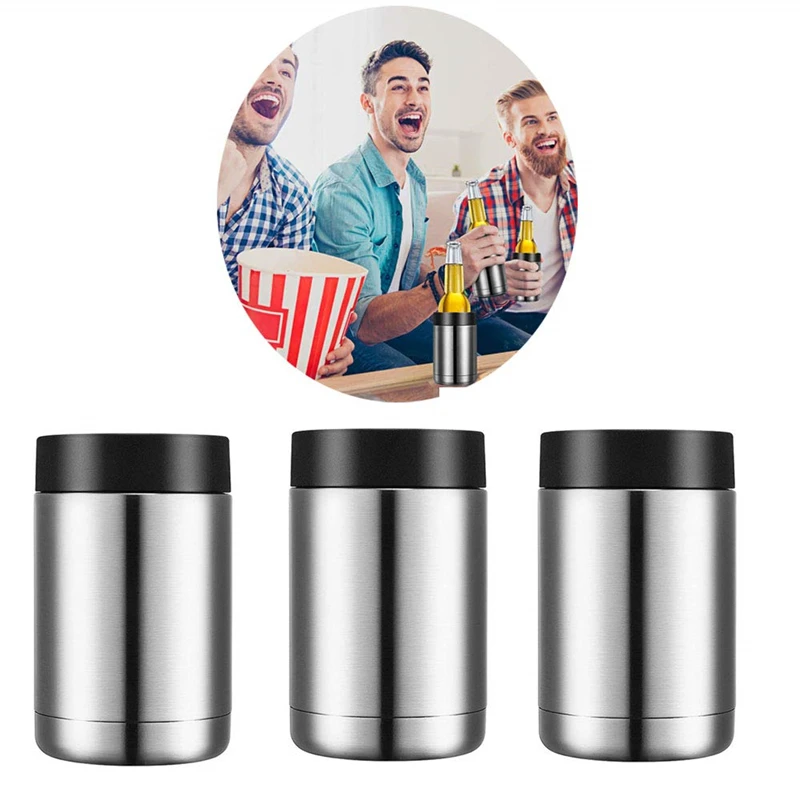 New 12oz Stainless Steel Beer Bottle Insulator Original Double Wall Vacuum Beer Cooler with Opener Beer Bottle Holder Keep Cold