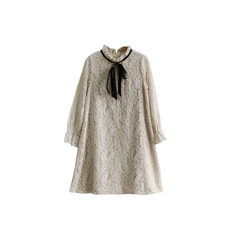 Children Kids Girls Lace Dress 2020 New Autumn Spring Bowknot Begie Teenager Brief Knee-length Clothing For Age 6-12 | Детская одежда и
