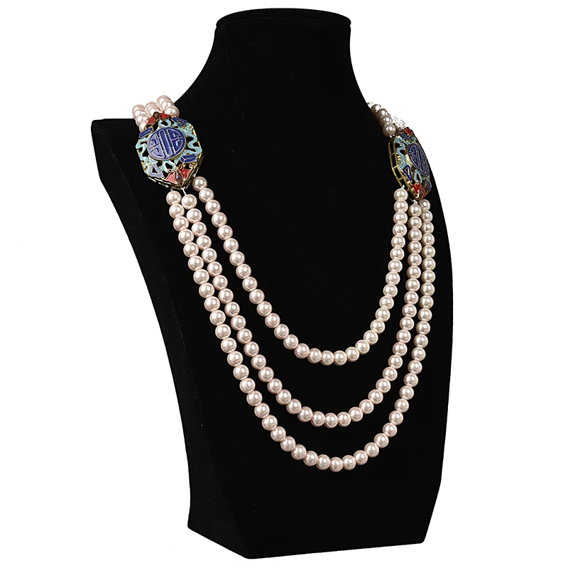 Wholesale Three rows Orange multi-layer Imitation Pearls 8.2mm beautiful and elegant necklace findings 28-32inch GEM H159 | Украшения и