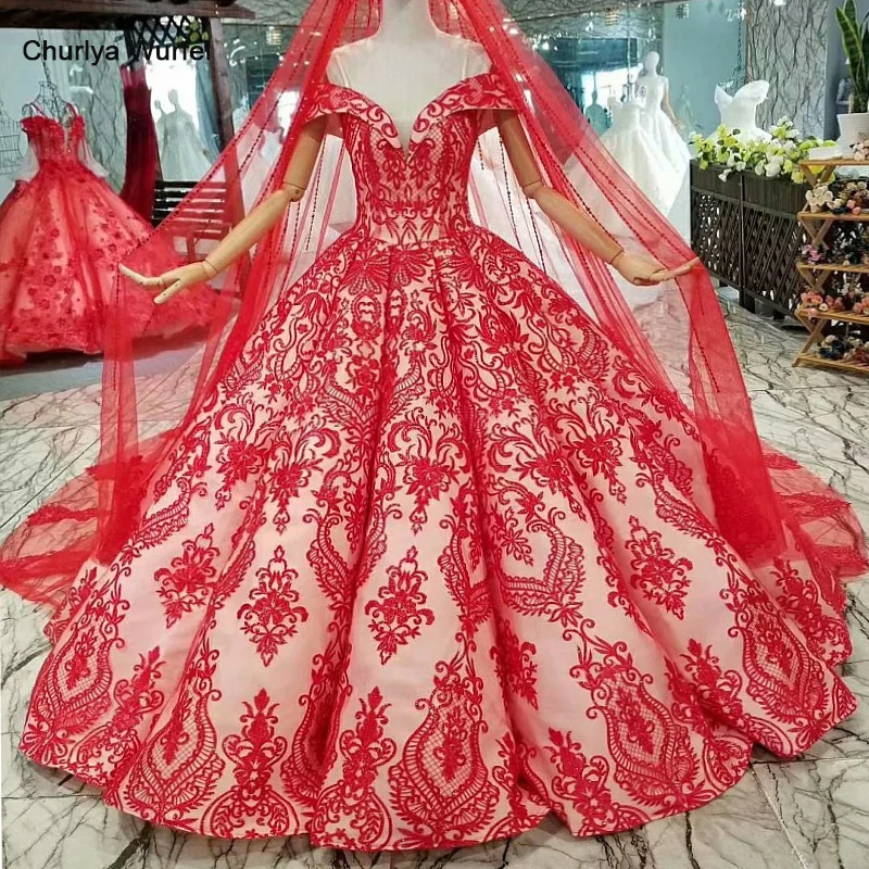 LS577440 Красный винтажный кривой формы невесты Свадебные платья с открытыми