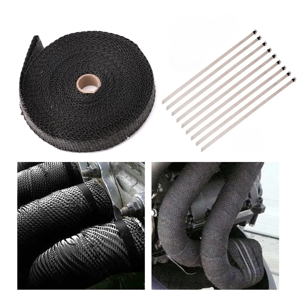 Areyourshop Car 4/5&quot 50Ft New Fiberglass Exhaust Header Pipe Heat Wrap Tape + 10 Ties Kit Auto accessories | Автомобили и