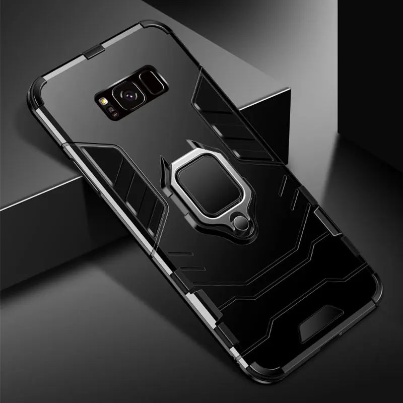 Анти-шок Броня чехол для Samsung Galaxy S8 S9 S10 плюс S10e примечание 9 J6 A7 Kickstand ПК случаях палец кольцо Автомобиля Магнитный стенд