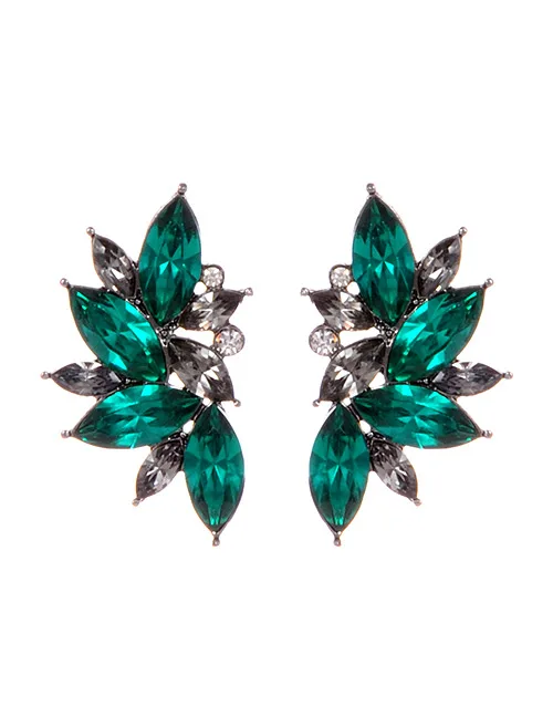 green earrings ZINI Новое поступление модные массивные ювелирные дешевые серьги-гвоздики для женщин богемные Макси разноцветные свадебные серьги - Окраска металла: green earrings