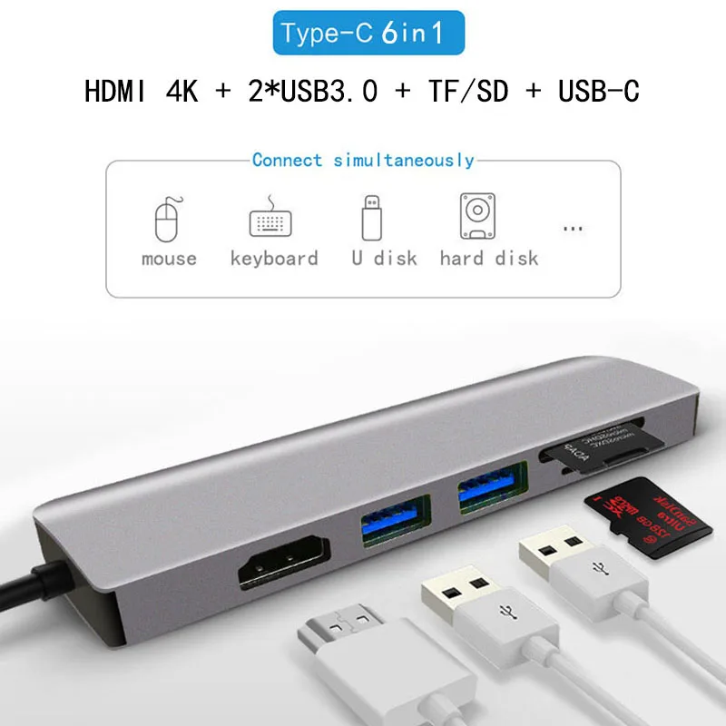 USB C док-станция для ноутбука USB 3,0 HDMI TF SD usb-хаб fealuyston для Macbook Pro hp DELL поверхность lenovo samsung док-станция