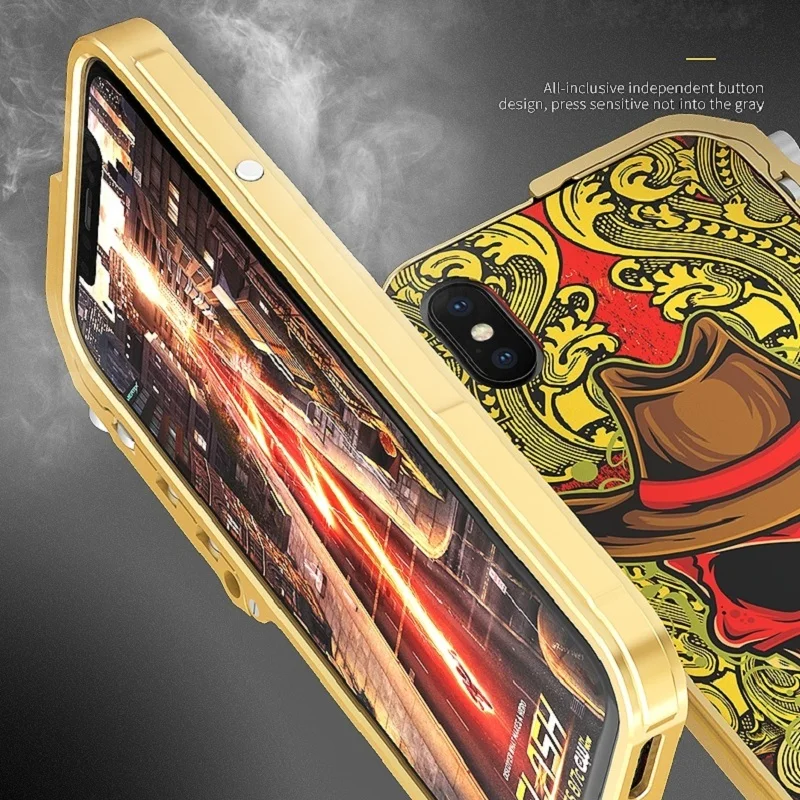 KANENG Red Skeleton 3D Widescreen Shield Metal Aluminum Colorful Shockproof Mobile Phone Bag For Apple iPhone X 5.8&quot Case Cover |