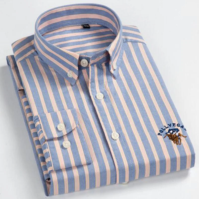 Мужские Оксфордские футболки из натурального хлопка с длинными рукавами Camisa