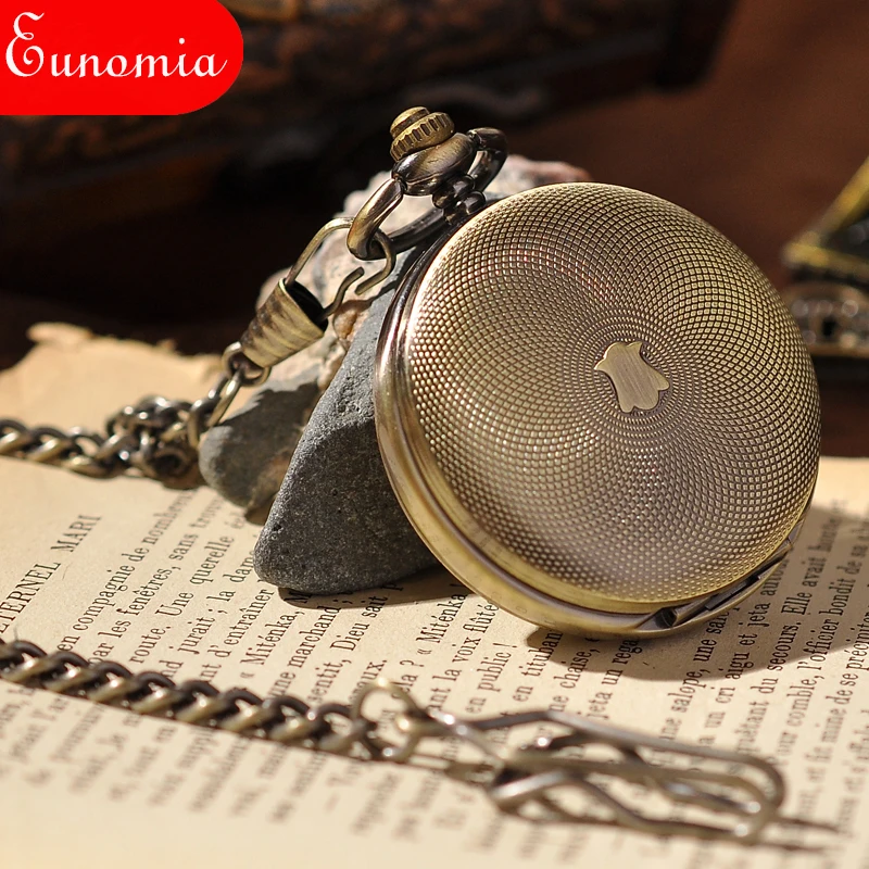 Скелет Полые стимпанк брелок ожерелье механические карманные часы Бронзовый щит