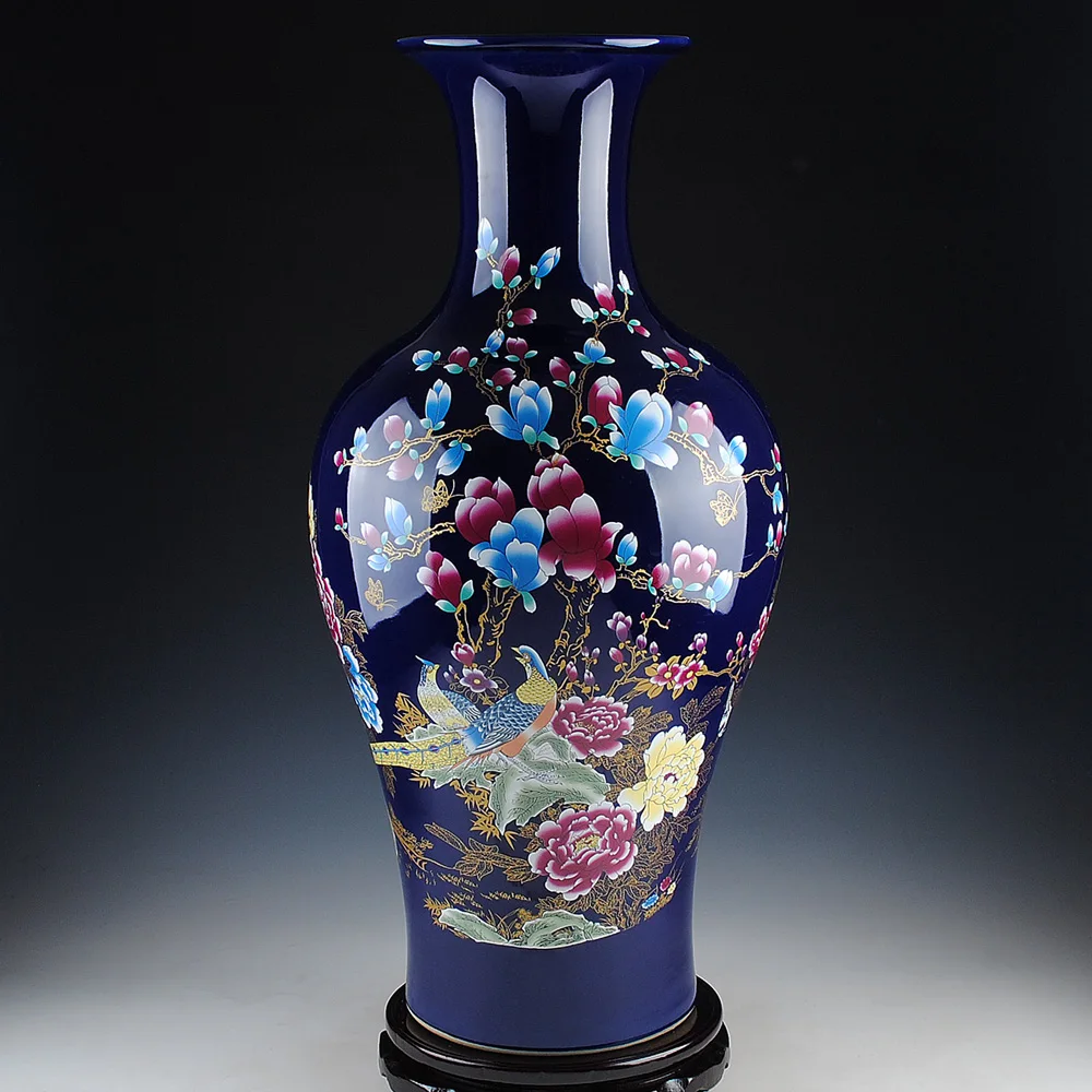 

Jingdezhen ceramic blue pheasant vase modern Chinese French fashion decoration room decoration